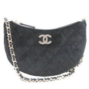 Chanel Matelasse Half Moon Chain Velvet Shoulder Bag Black